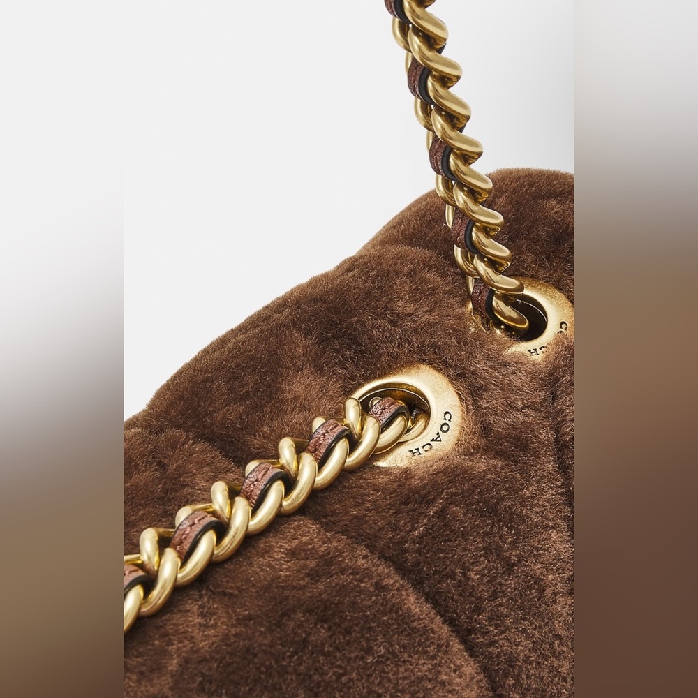 Coach Pillow Madison Shearling Bag Brown Chain Shoulder Flap Luxury - Picture 4 of 5